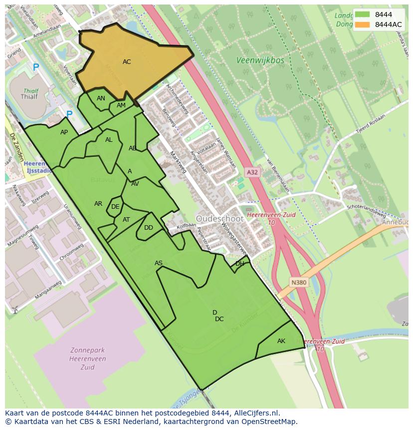 Afbeelding van het postcodegebied 8444 AC op de kaart.