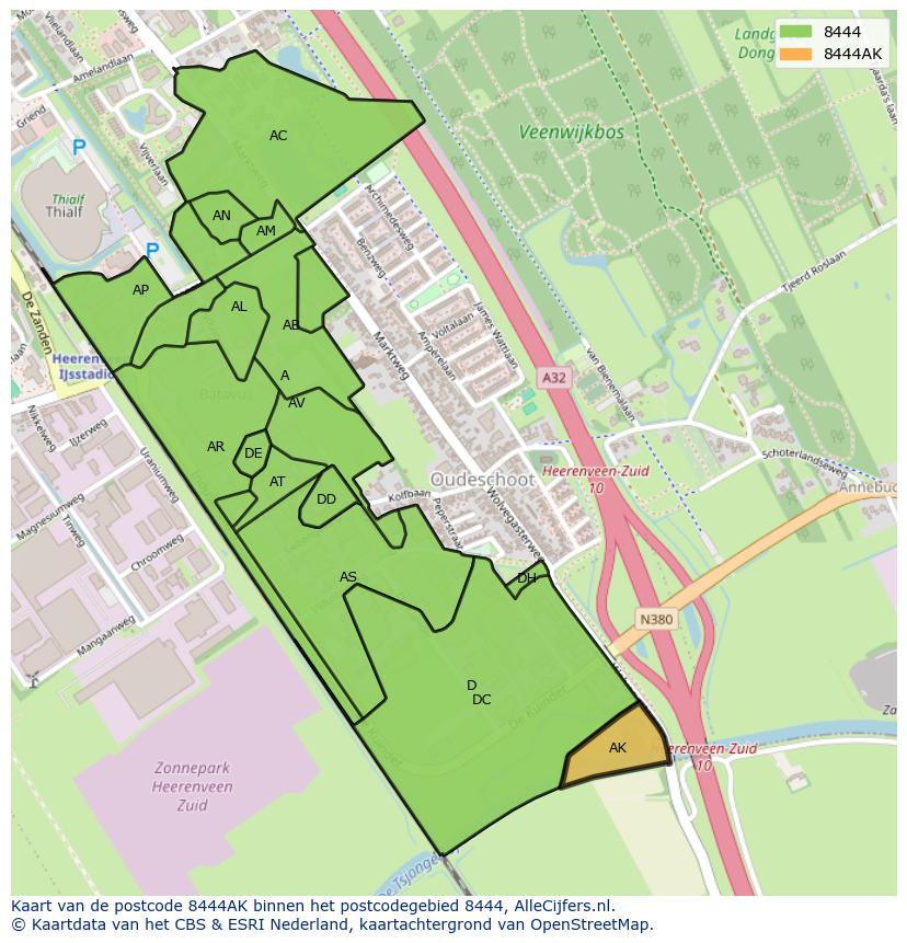 Afbeelding van het postcodegebied 8444 AK op de kaart.