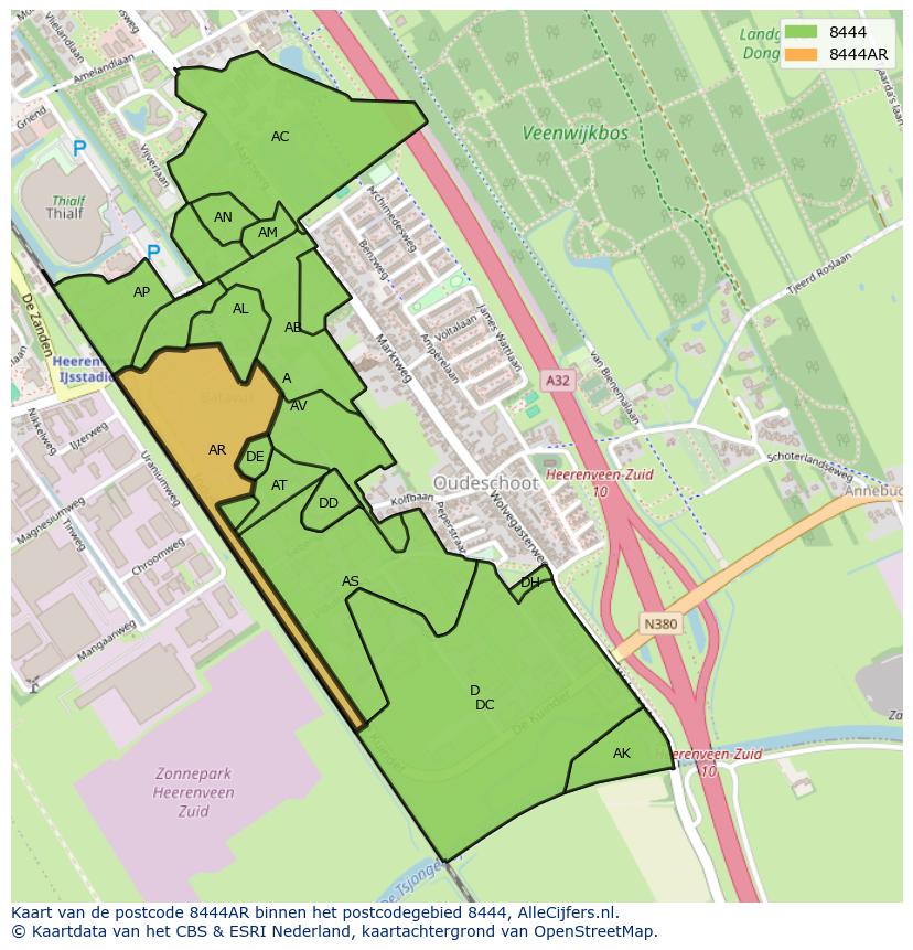 Afbeelding van het postcodegebied 8444 AR op de kaart.
