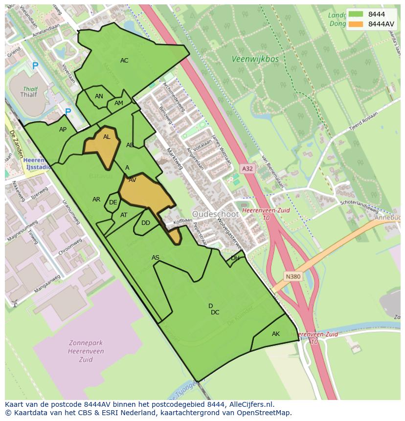 Afbeelding van het postcodegebied 8444 AV op de kaart.