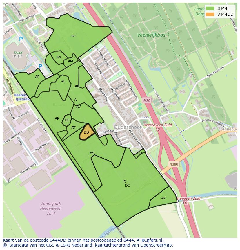 Afbeelding van het postcodegebied 8444 DD op de kaart.