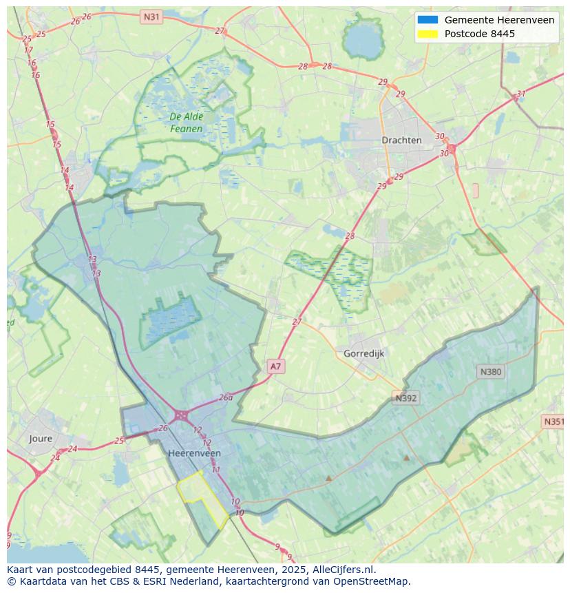 Afbeelding van het postcodegebied 8445 op de kaart.