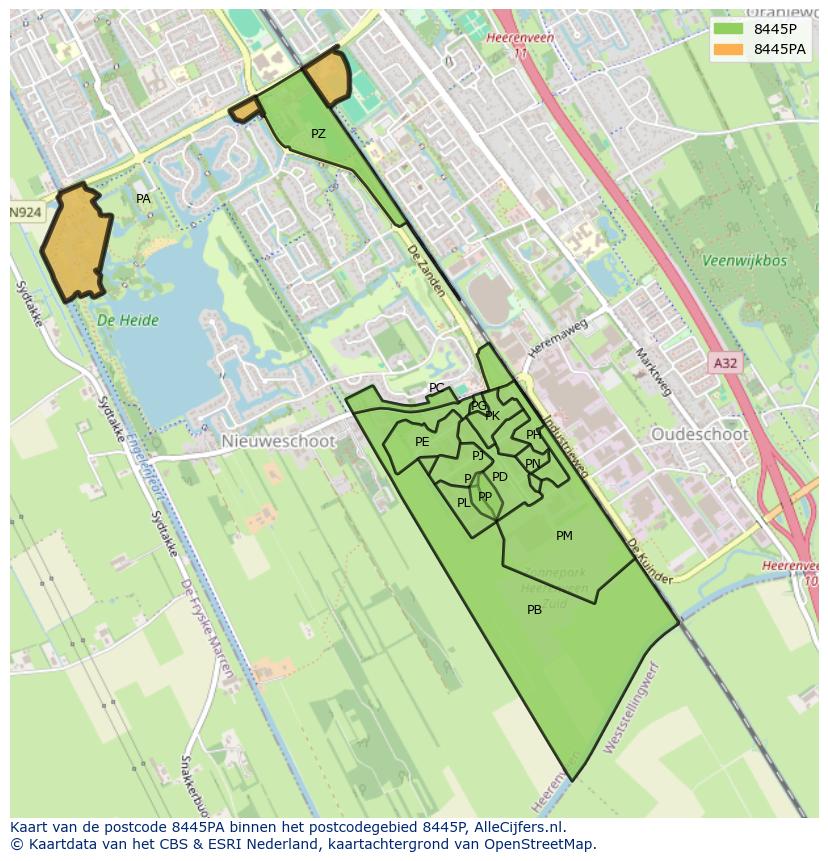 Afbeelding van het postcodegebied 8445 PA op de kaart.