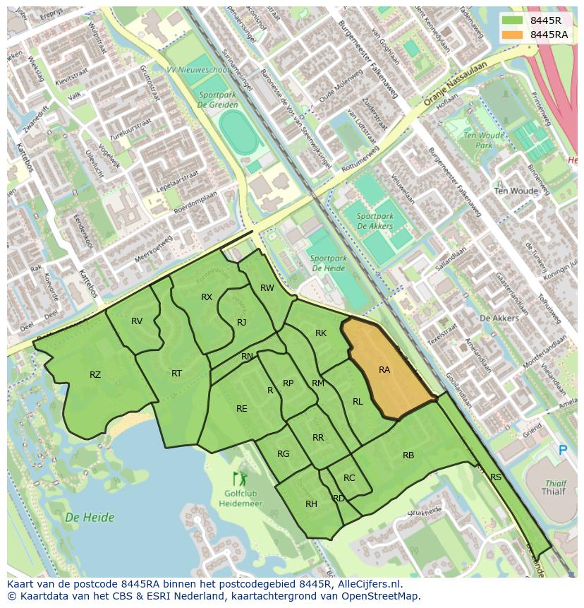 Afbeelding van het postcodegebied 8445 RA op de kaart.