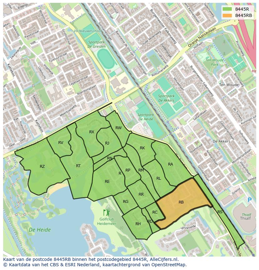 Afbeelding van het postcodegebied 8445 RB op de kaart.