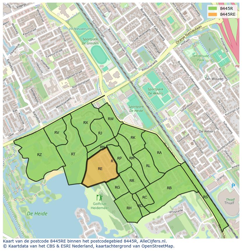 Afbeelding van het postcodegebied 8445 RE op de kaart.
