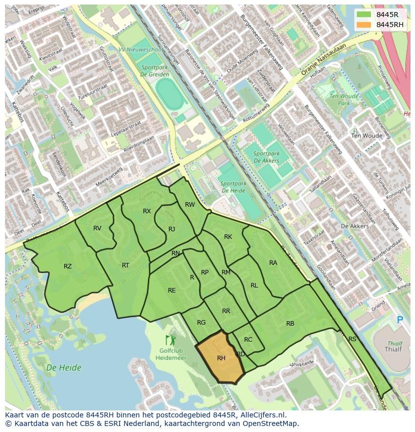 Afbeelding van het postcodegebied 8445 RH op de kaart.
