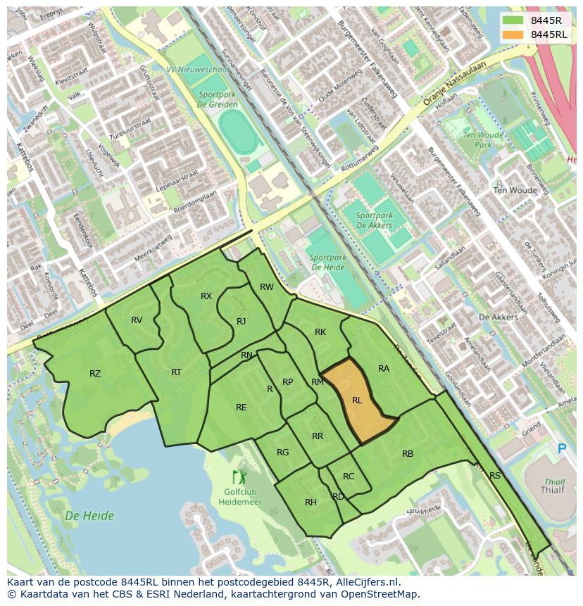 Afbeelding van het postcodegebied 8445 RL op de kaart.