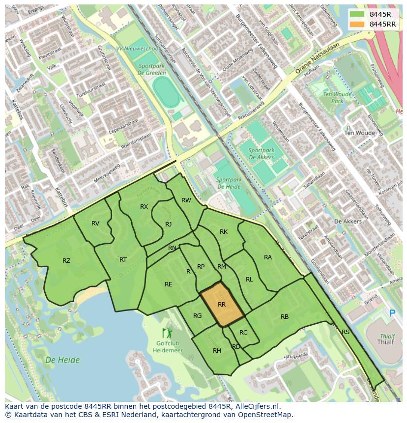 Afbeelding van het postcodegebied 8445 RR op de kaart.