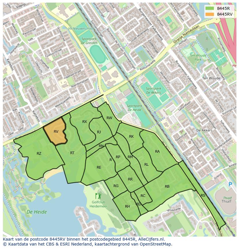 Afbeelding van het postcodegebied 8445 RV op de kaart.