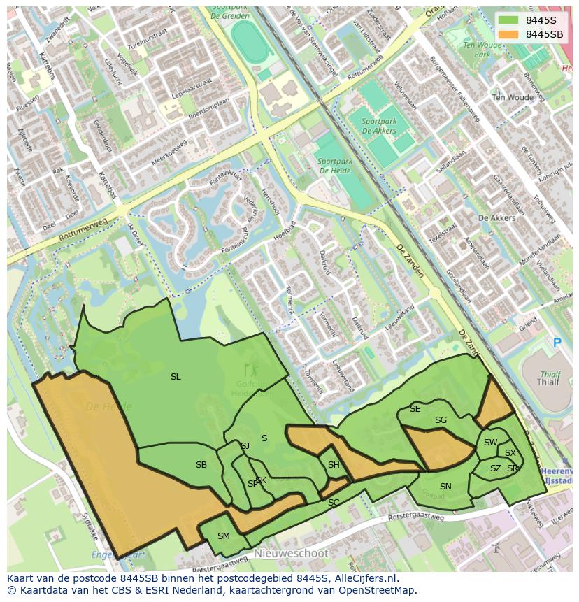 Afbeelding van het postcodegebied 8445 SB op de kaart.