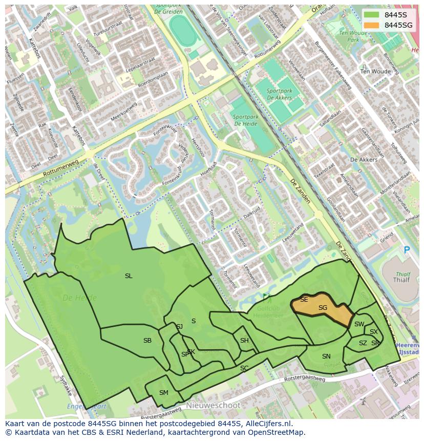 Afbeelding van het postcodegebied 8445 SG op de kaart.