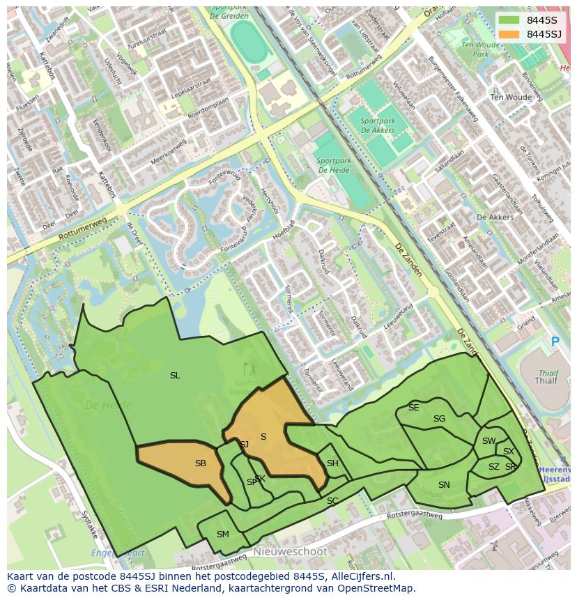 Afbeelding van het postcodegebied 8445 SJ op de kaart.