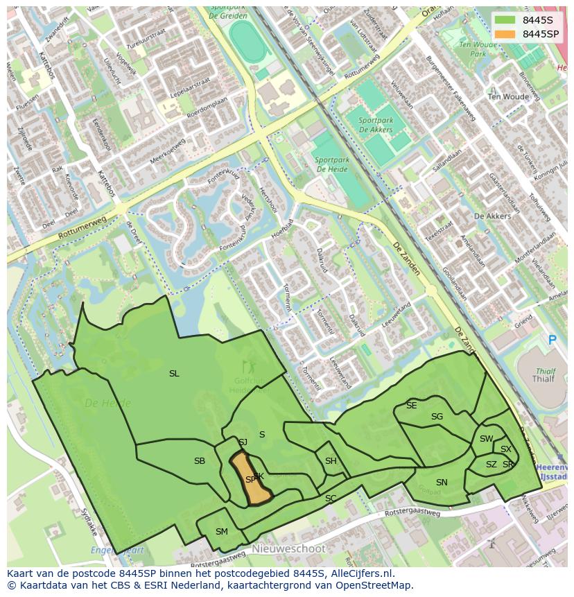 Afbeelding van het postcodegebied 8445 SP op de kaart.