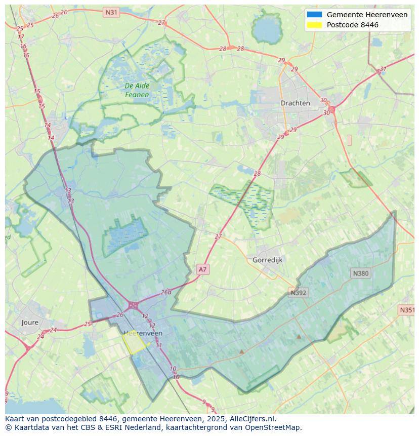 Afbeelding van het postcodegebied 8446 op de kaart.