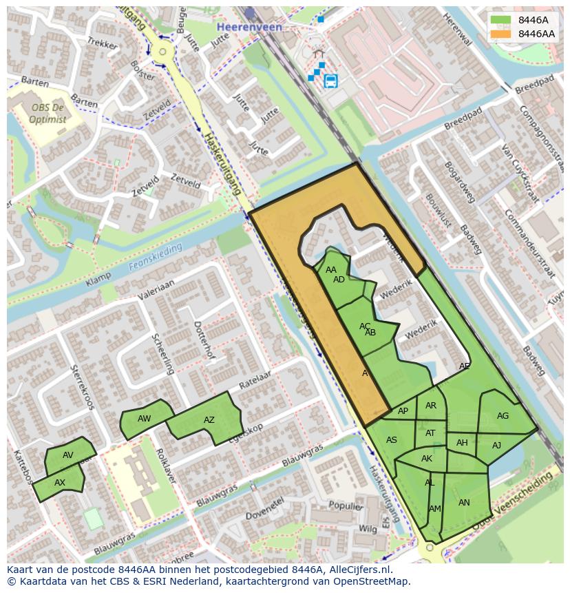 Afbeelding van het postcodegebied 8446 AA op de kaart.