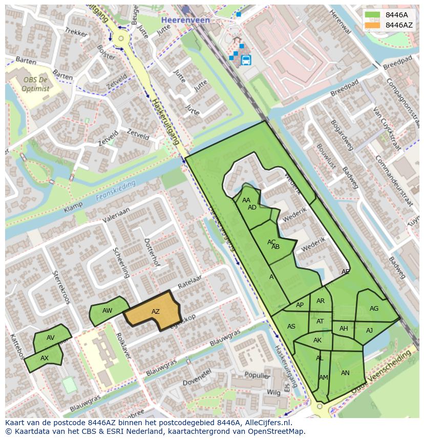 Afbeelding van het postcodegebied 8446 AZ op de kaart.