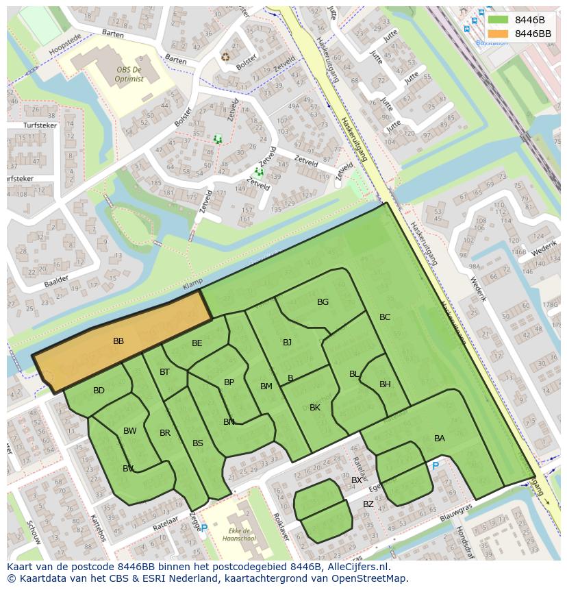 Afbeelding van het postcodegebied 8446 BB op de kaart.