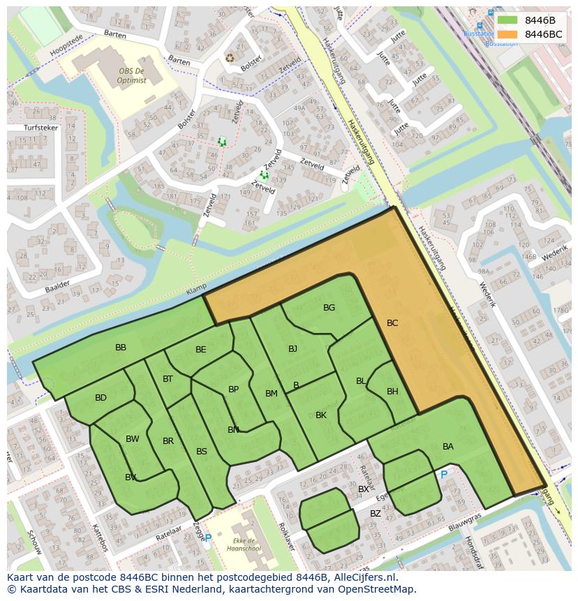 Afbeelding van het postcodegebied 8446 BC op de kaart.