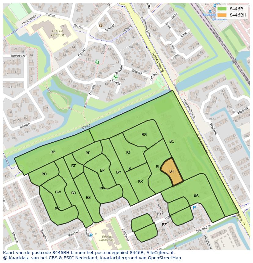 Afbeelding van het postcodegebied 8446 BH op de kaart.