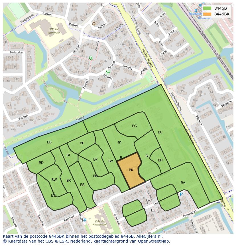 Afbeelding van het postcodegebied 8446 BK op de kaart.