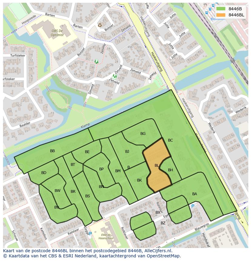 Afbeelding van het postcodegebied 8446 BL op de kaart.