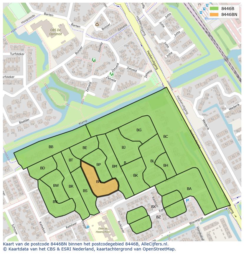 Afbeelding van het postcodegebied 8446 BN op de kaart.