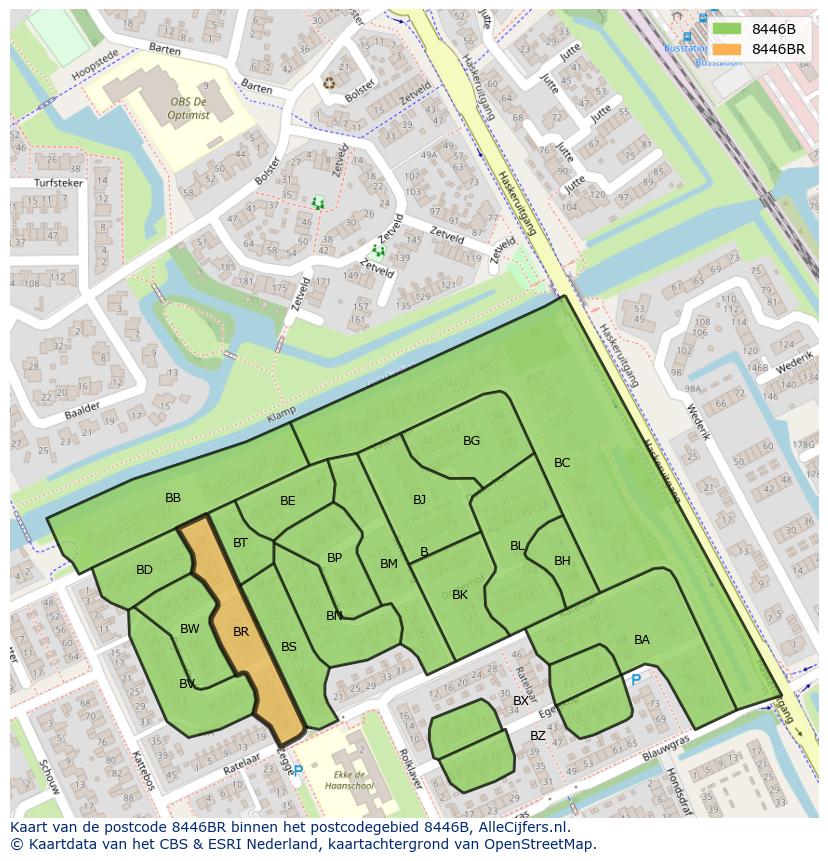 Afbeelding van het postcodegebied 8446 BR op de kaart.