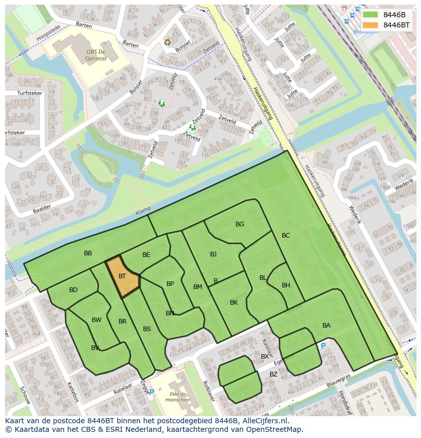 Afbeelding van het postcodegebied 8446 BT op de kaart.