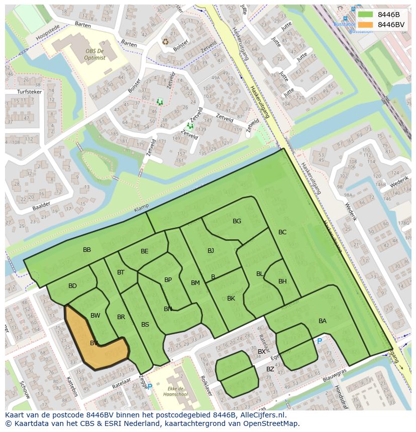 Afbeelding van het postcodegebied 8446 BV op de kaart.