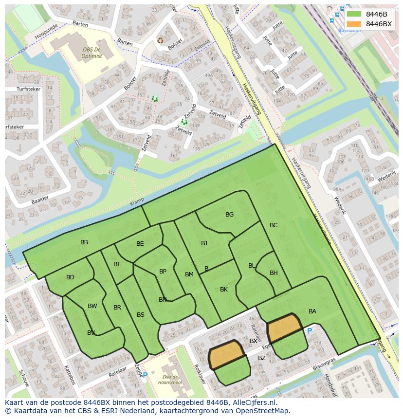 Afbeelding van het postcodegebied 8446 BX op de kaart.