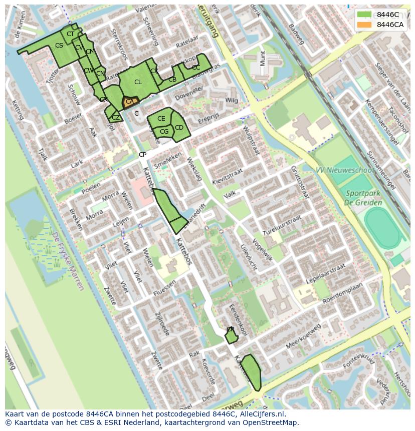 Afbeelding van het postcodegebied 8446 CA op de kaart.