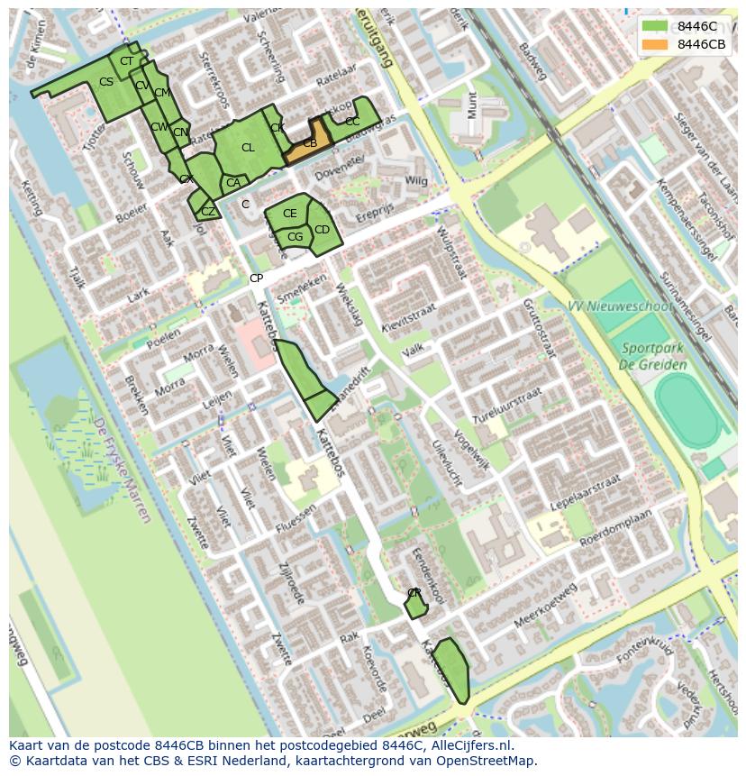 Afbeelding van het postcodegebied 8446 CB op de kaart.