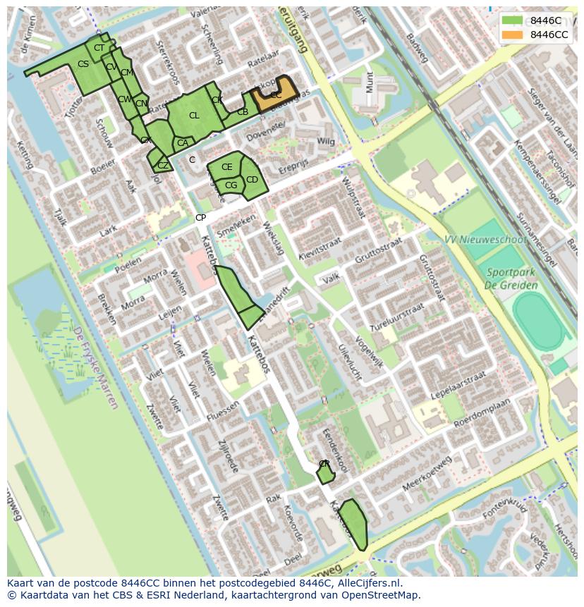 Afbeelding van het postcodegebied 8446 CC op de kaart.