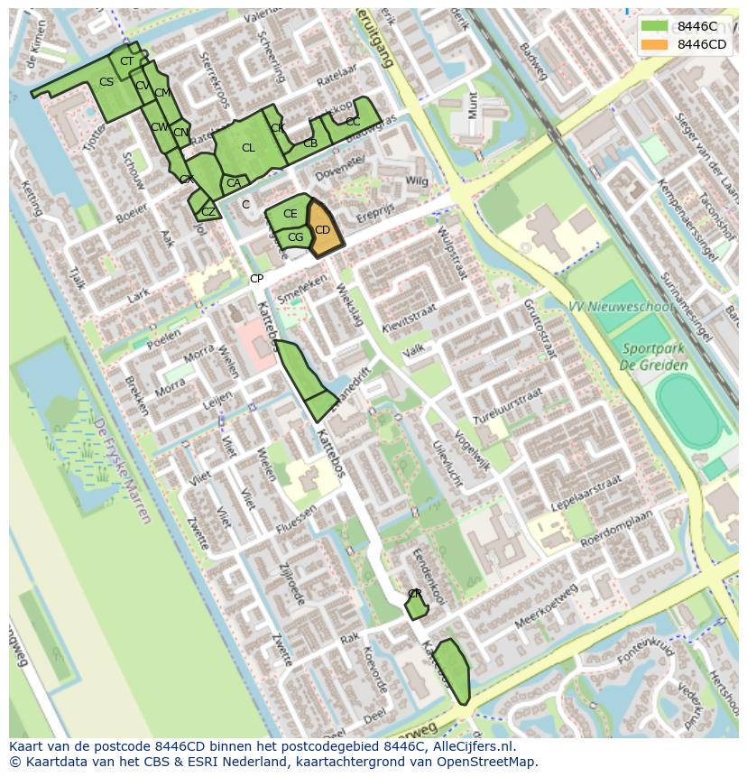 Afbeelding van het postcodegebied 8446 CD op de kaart.