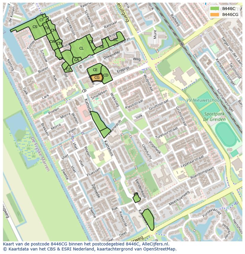 Afbeelding van het postcodegebied 8446 CG op de kaart.