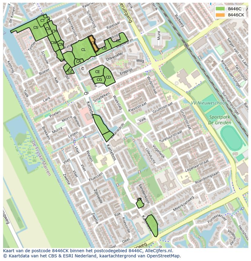 Afbeelding van het postcodegebied 8446 CK op de kaart.