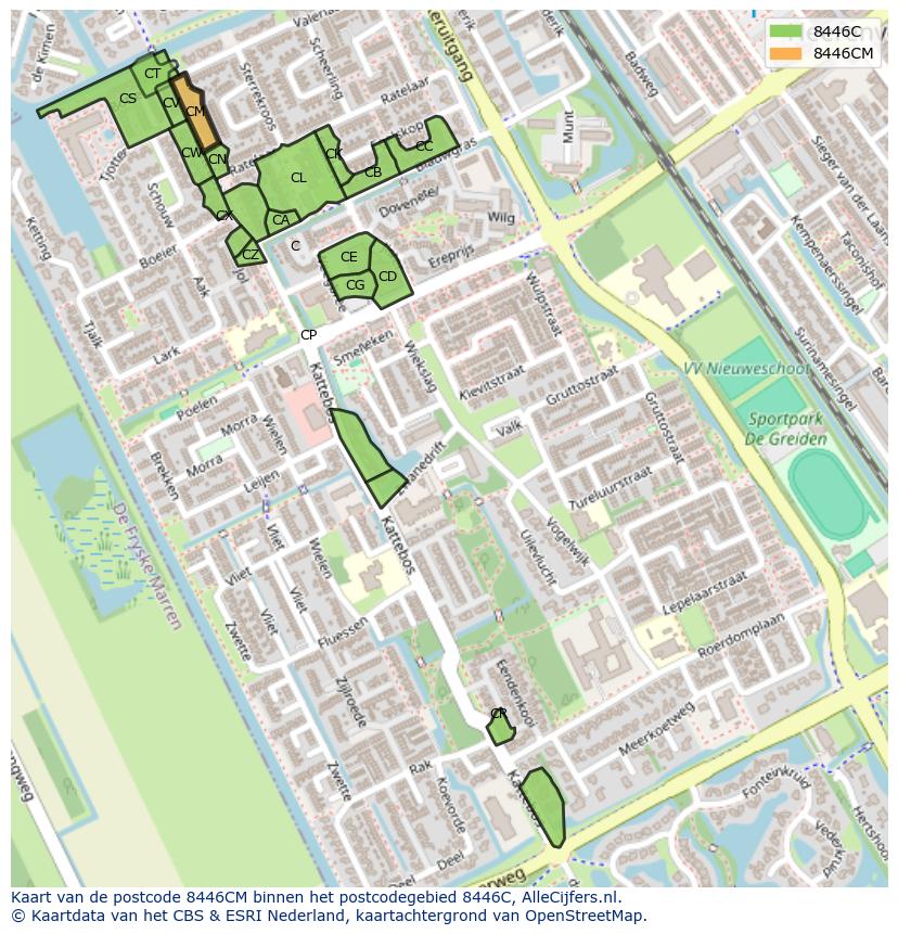 Afbeelding van het postcodegebied 8446 CM op de kaart.