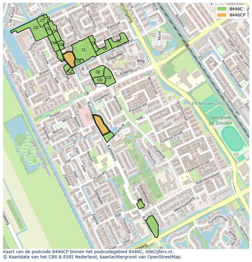 Afbeelding van het postcodegebied 8446 CP op de kaart.