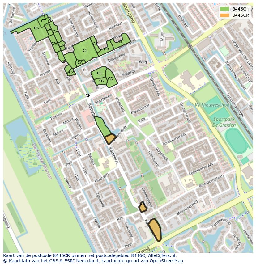 Afbeelding van het postcodegebied 8446 CR op de kaart.