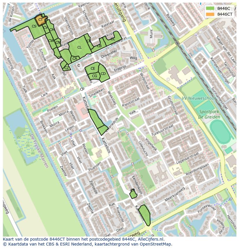 Afbeelding van het postcodegebied 8446 CT op de kaart.