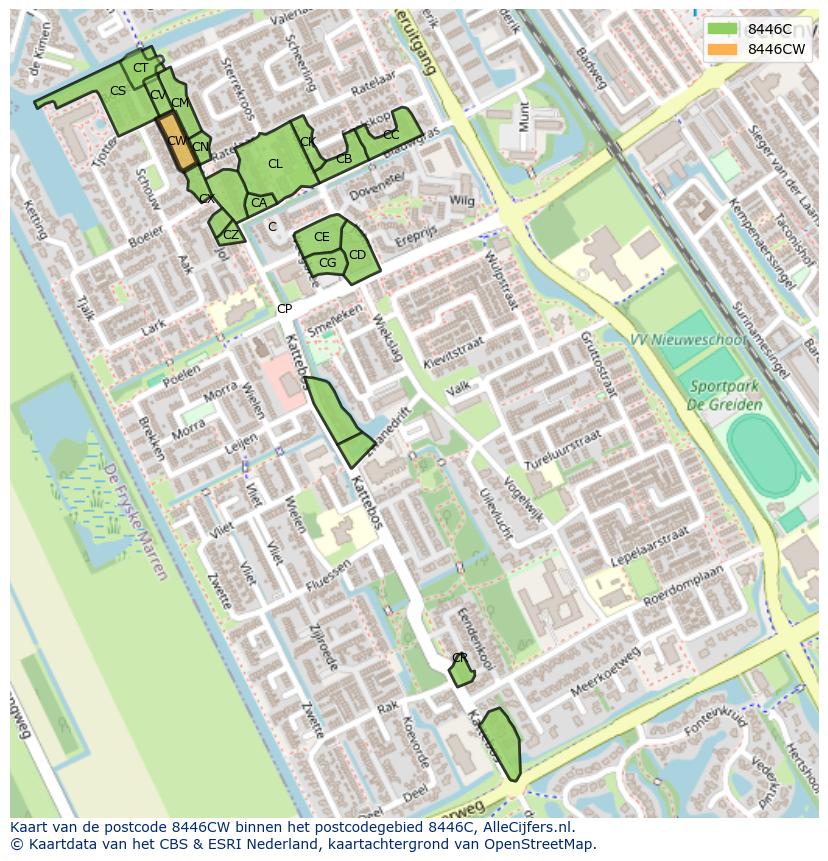 Afbeelding van het postcodegebied 8446 CW op de kaart.