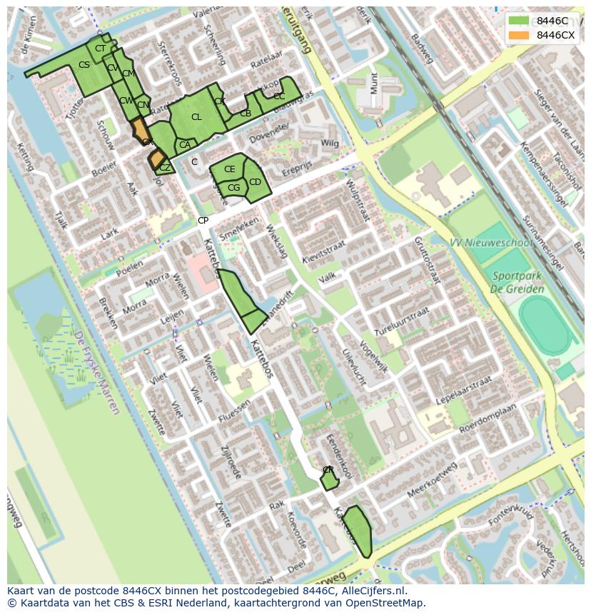Afbeelding van het postcodegebied 8446 CX op de kaart.