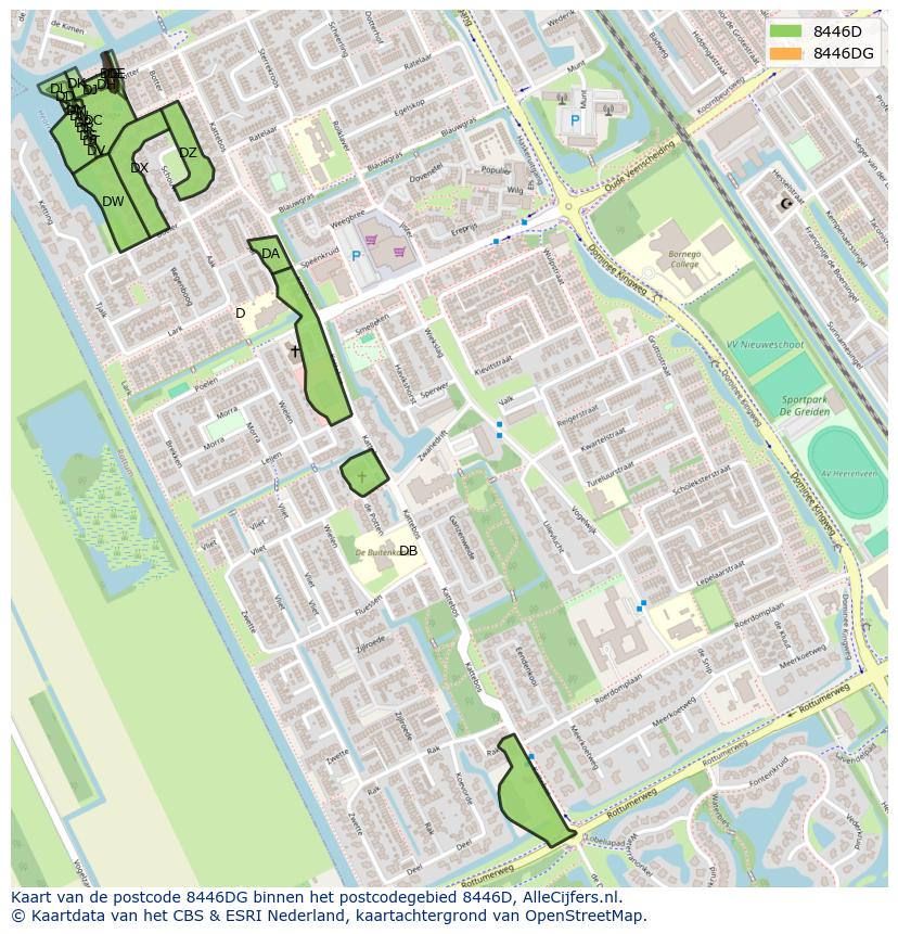 Afbeelding van het postcodegebied 8446 DG op de kaart.