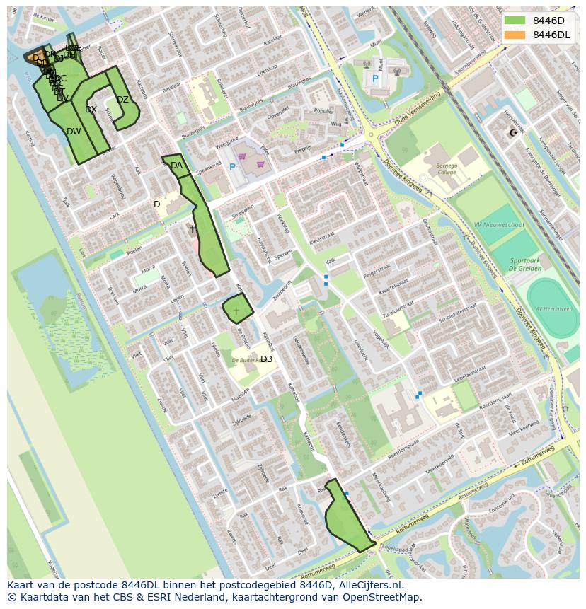 Afbeelding van het postcodegebied 8446 DL op de kaart.