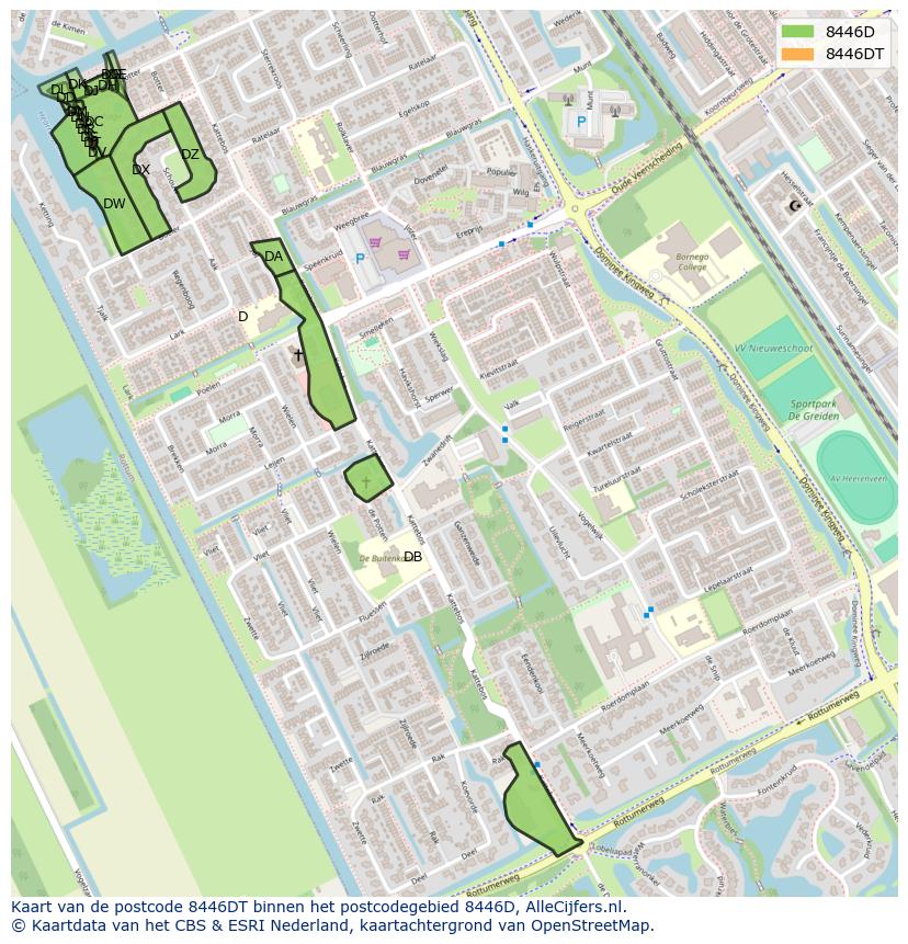 Afbeelding van het postcodegebied 8446 DT op de kaart.