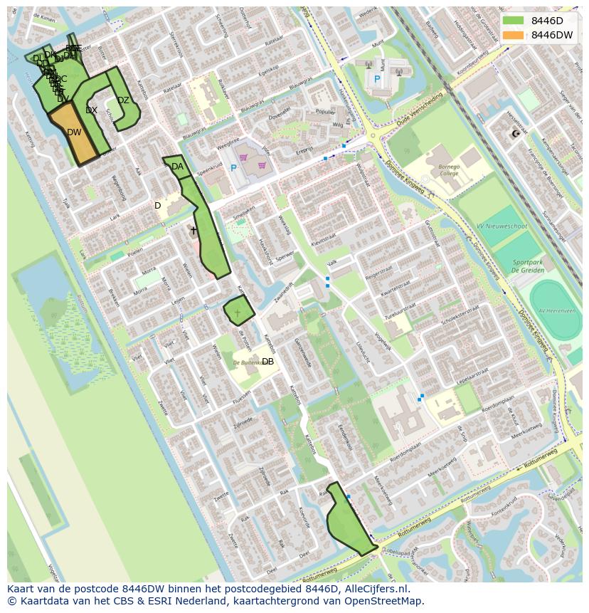Afbeelding van het postcodegebied 8446 DW op de kaart.