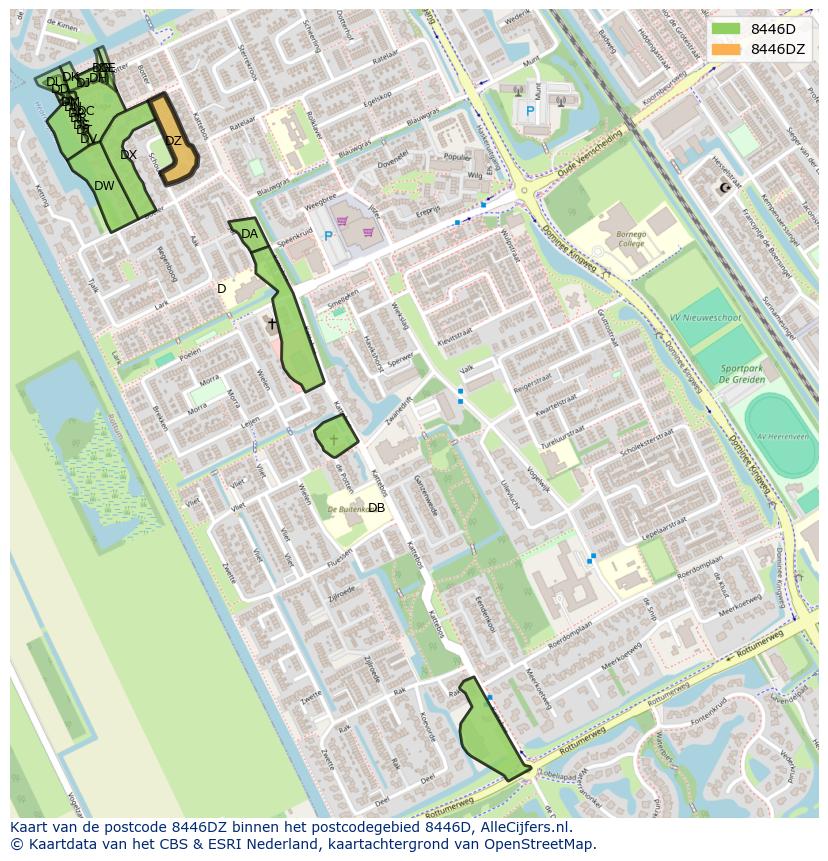 Afbeelding van het postcodegebied 8446 DZ op de kaart.