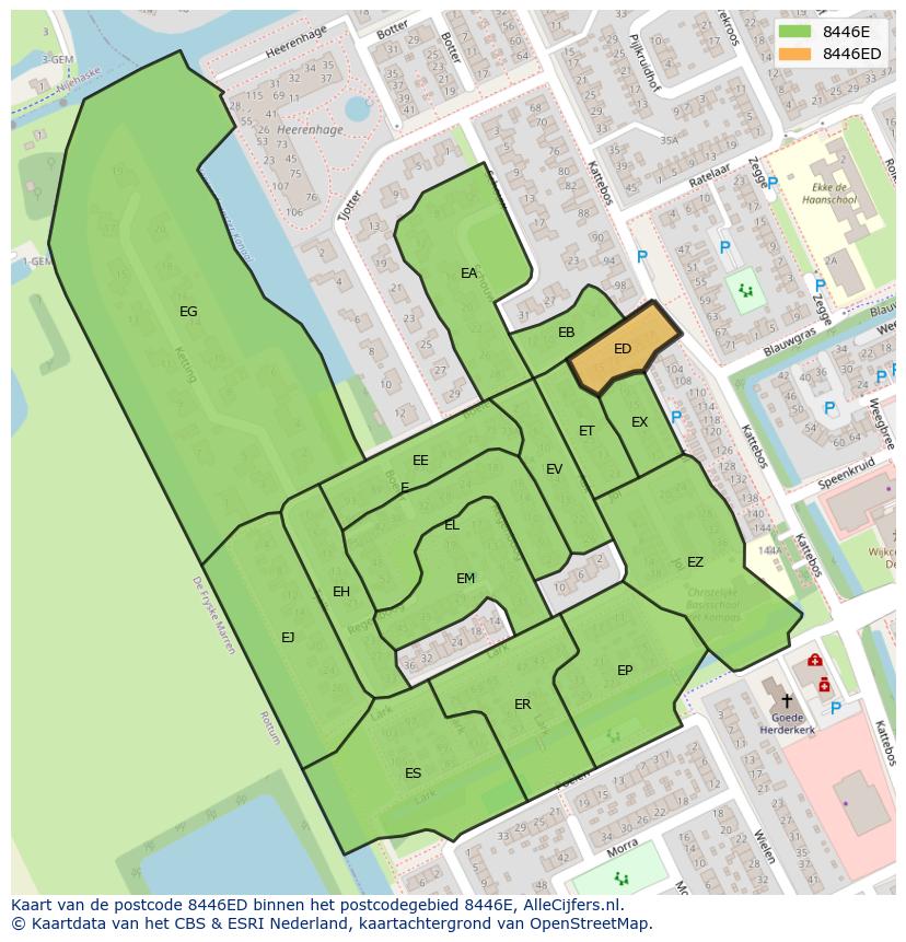 Afbeelding van het postcodegebied 8446 ED op de kaart.