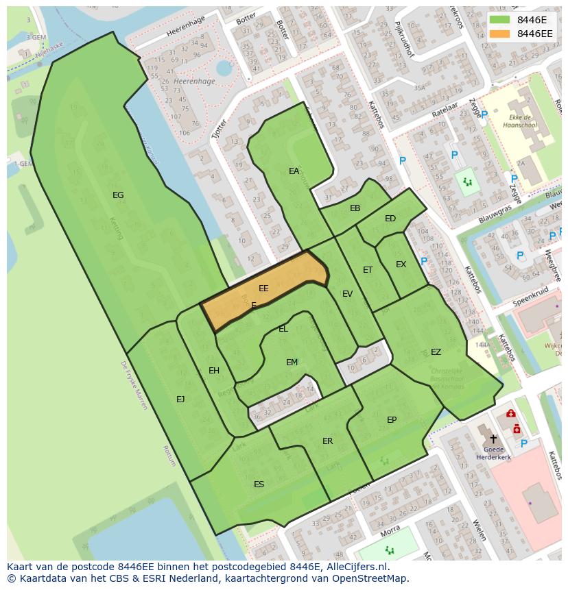 Afbeelding van het postcodegebied 8446 EE op de kaart.